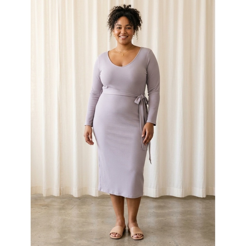 Pact Organic Cotton Rib V-Neck Midi Dress Lavender Purple XXL NEW